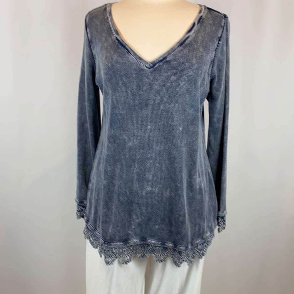 Soft Surroundings Washed Indigo Tunic with Lace Trim